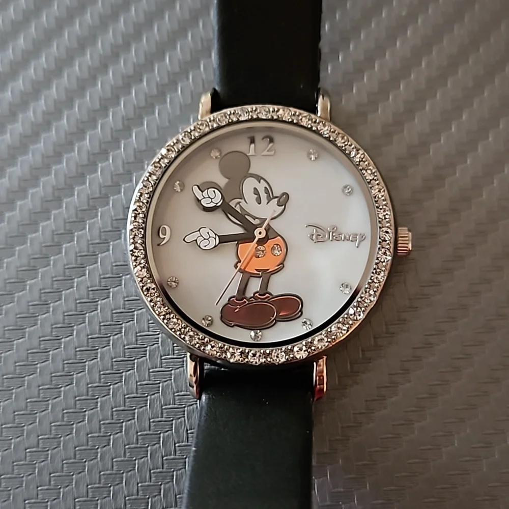 Vintage large face Mickey Mouse watch with crystals. Original box
